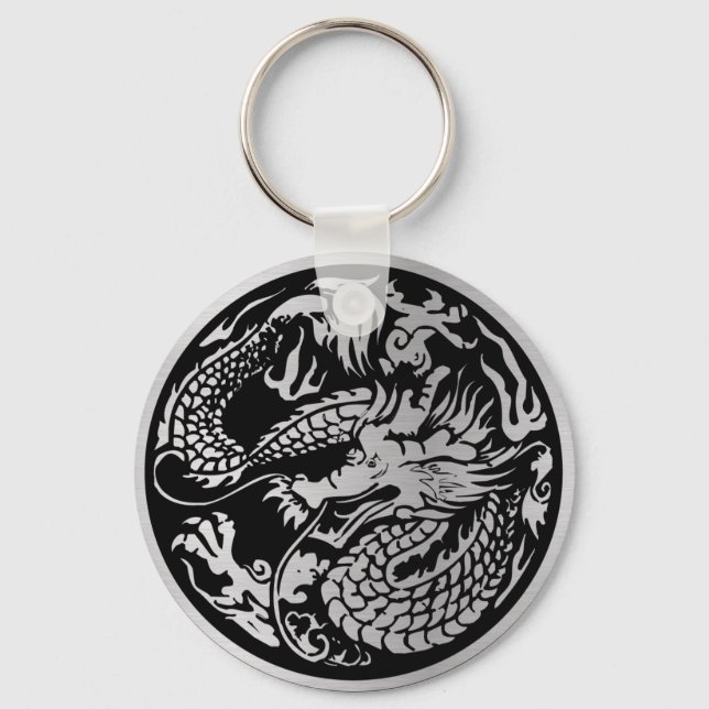 Black and Silver Chinese Dragon key-chain Keychain (Front)