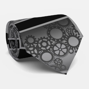 Black and Silver Clock Gears Steampunk Tie