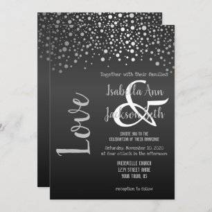 Black and Silver Confetti Dots Invitation