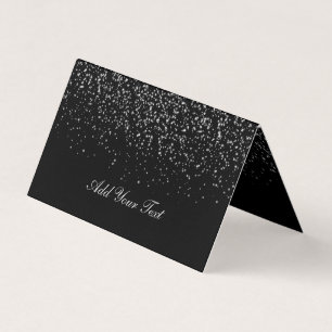 Black and Silver Confetti Place Cards