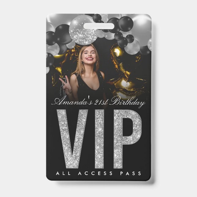 Black and Silver Customizable VIP All Access Badge (Front)
