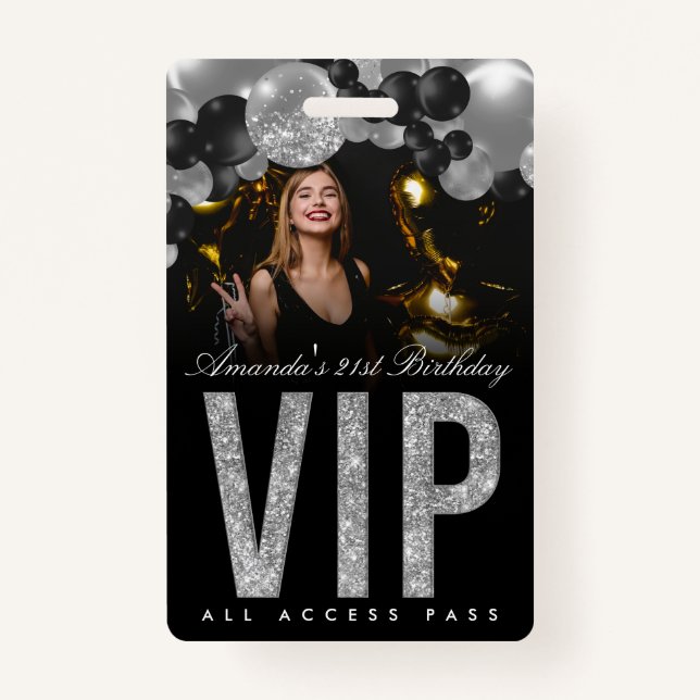 Black and Silver Customizable VIP All Access Badge (Front)