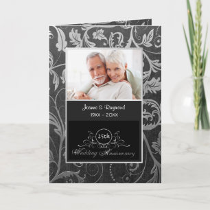Black and Silver Damask 25th Wedding Anniversary Invitation