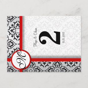 Black and Silver Damask Red Trim Table Number Postcard