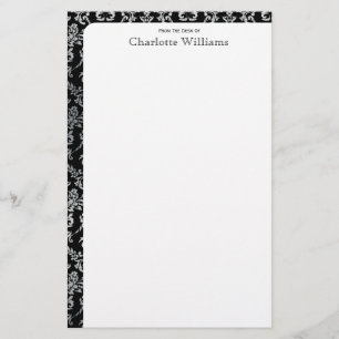 Black and Silver Damask Stationery