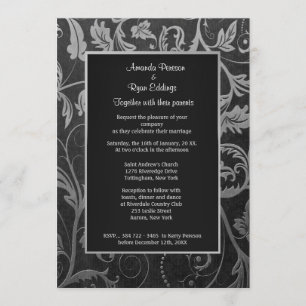 Black and Silver Damask Wedding Invitation