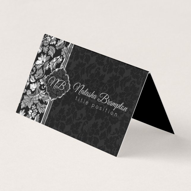 Black And Silver Damasks Business Card (Front)