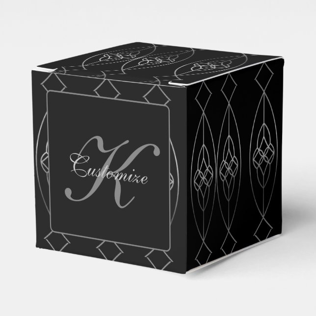 Black And Silver Deco Cube   Favor Box (Front Side)