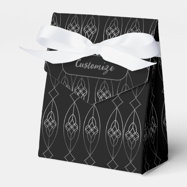 Black And Silver Deco Tent   Favor Box (Front Side)