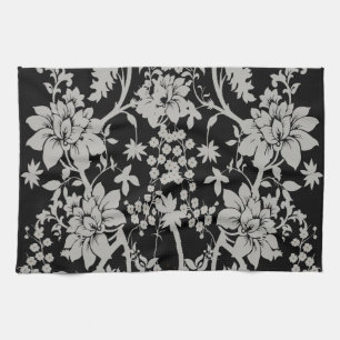 Black and silver dust floral pattern kitchen towel