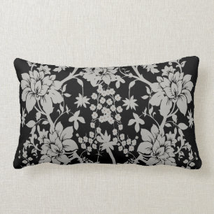 Black and silver dust floral pattern lumbar pillow