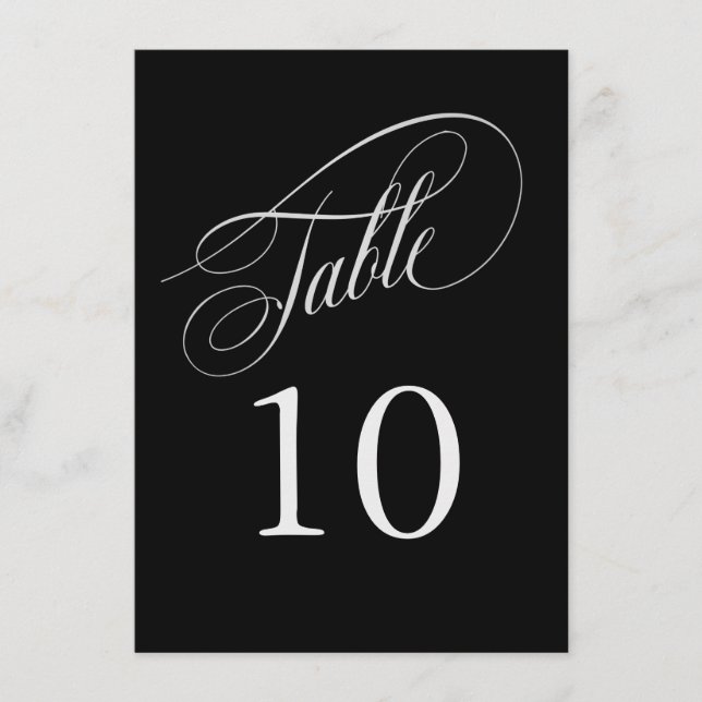 Black and Silver Elegant Calligraphy Table Numbers (Front)