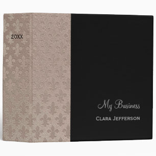Black and silver fleur de lis metallic pattern binder