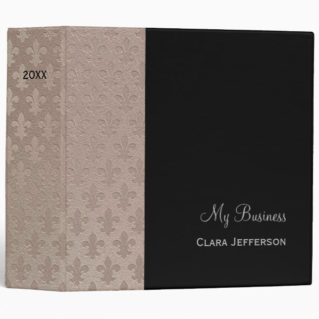 Black and silver fleur de lis metallic pattern binder (Front/Spine)