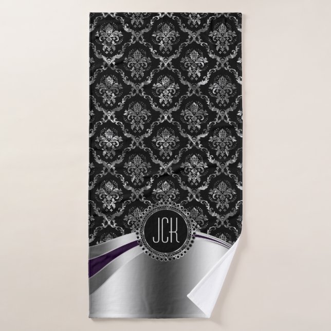 Black And Silver Floral Damasks Bath Towel Set (Bath Towel)