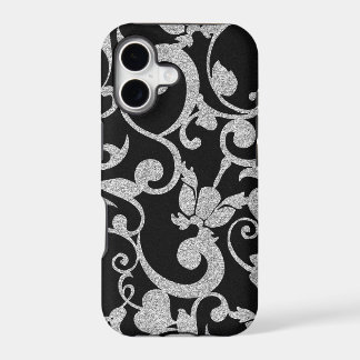 Black and Silver Floral Glitter iPhone Case