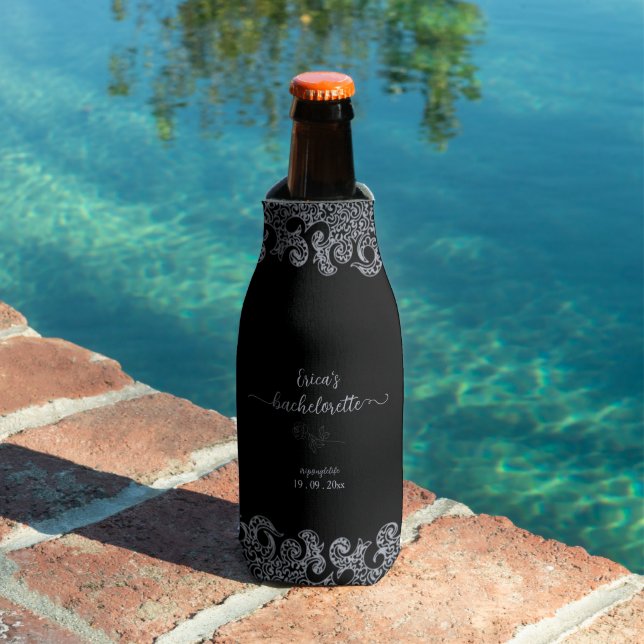 Black and Silver Floral Gothic Bachelorette Party Bottle Cooler (In Situ Pool)