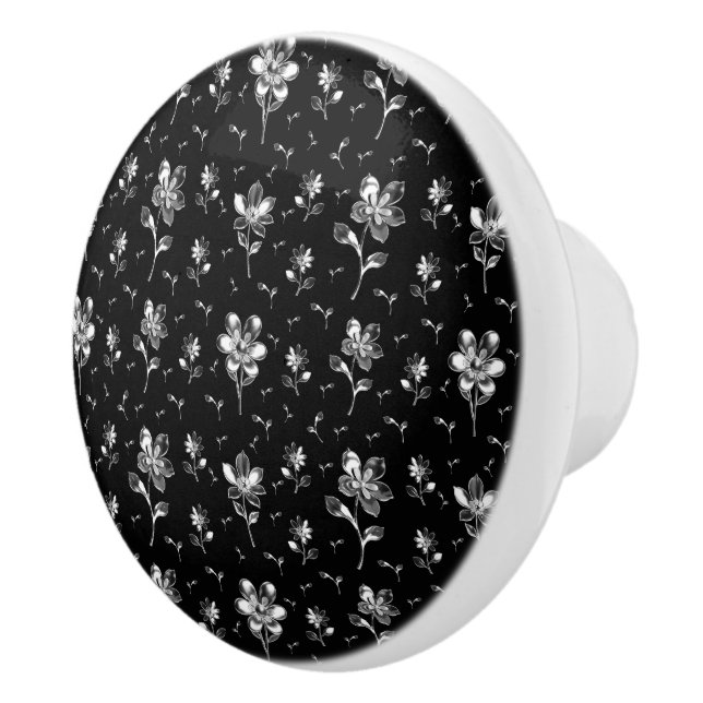 Black And Silver Floral Pattern Bathroom Ceramic Knob (Right)