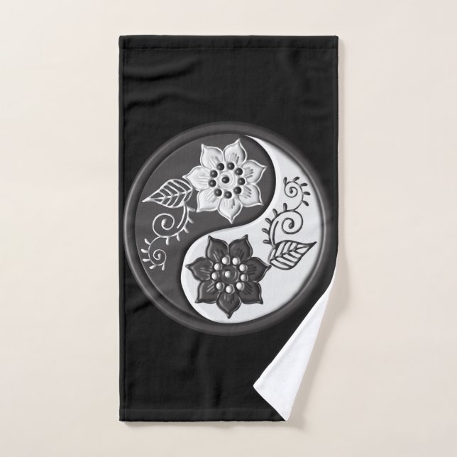 Black and Silver Floral Yin Yang (Serviette à main)