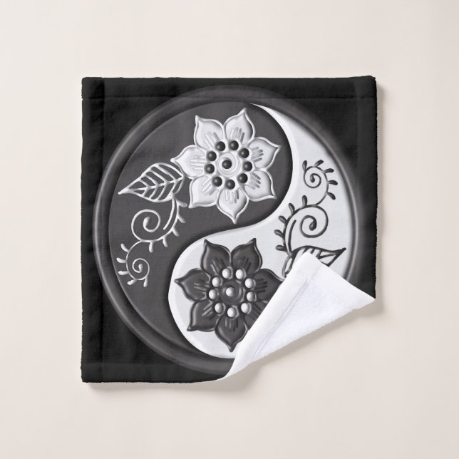 Black and Silver Floral Yin Yang Wash Cloth (Wash Cloth)