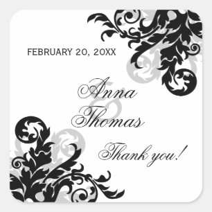 Black and Silver Flourish Wedding Favour Stickers