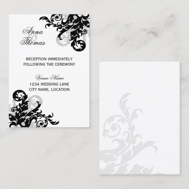 Black and Silver Flourish Wedding Reception Cards (Front/Back)