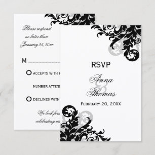 Black and Silver Flourish Wedding RSVP Cards