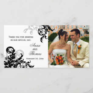 Black and Silver Flourish Wedding Thank You Card