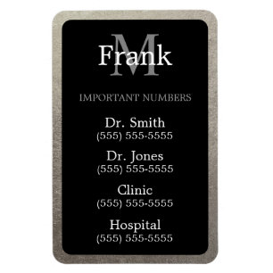 Black and Silver Foil Important Phone Numbers Magnet
