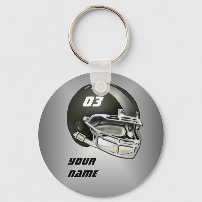 Black and Silver Football Helmet Keychain (Front)