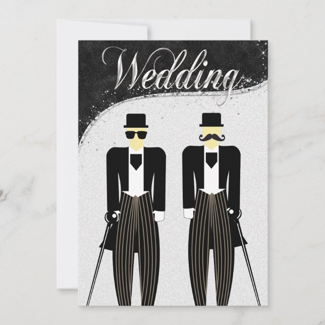 Black and Silver Gay Wedding Invitation (Front)
