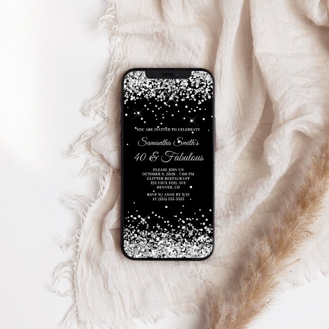Black and Silver Glitter 40 and Fabulous Invitation (Black and Silver Glitter 40 and Fabulous Invitation)