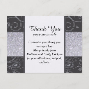 Black and Silver Glitter and Swirls Design Postcard