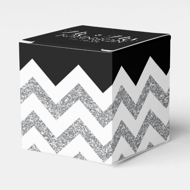 Black and Silver Glitter chevrons Wedding Mr & Mrs Favor Box (Front Side)