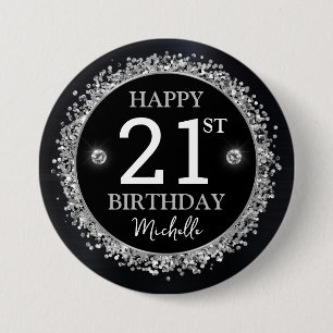 Black and Silver Glitter Confetti Birthday 3 Inch Round Button