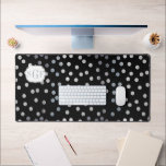 Black and Silver Glitter Dot Patterned Desk Mat<br><div class="desc">Modern and on-trend dots of faux silver glitter sparkle on this classic black desk pad that features a custom three-letter monogram and keeps your workspace feeling personalized and glamourous.</div>