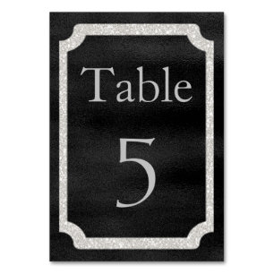Black and Silver Glitter Event Table Number