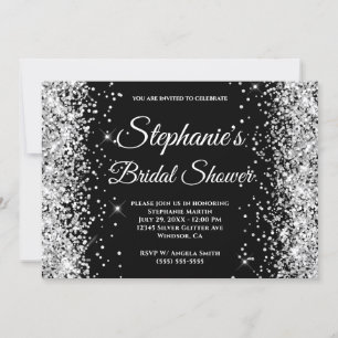 Black and Silver Glitter Fancy Monogram Invitation