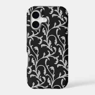 Black and Silver Glitter Floral iPhone Case