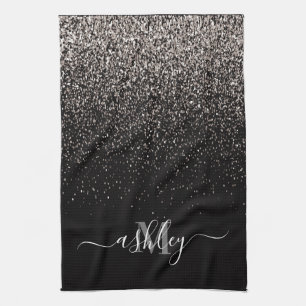 Black and Silver Glitter Kitchen Towel