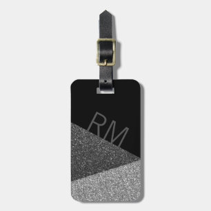 Black and Silver Glitter Modern Monogram Luggage Tag