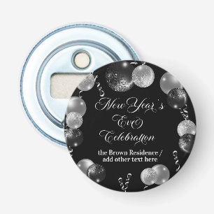 Black and Silver Glitter New Year's Eve Party Bottle Opener