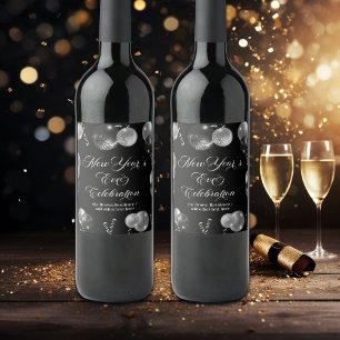 Black and Silver Glitter New Year's Eve Party  Wine Label