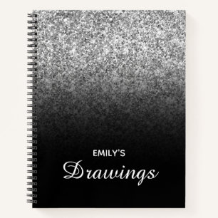 Black and Silver Glitter Ombre Drawing Notebook