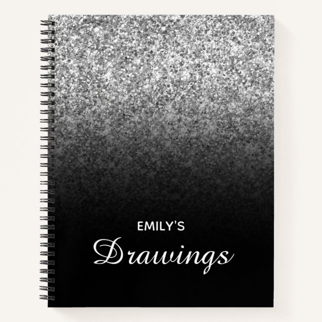 Black and Silver Glitter Ombre Drawing Notebook (Front)