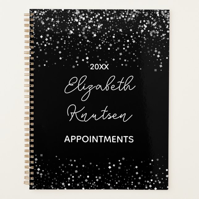 black and Silver Glitter Personalized 2024  Planner (Front)