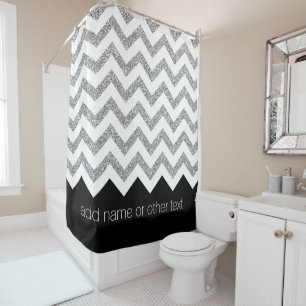 Black and Silver Glitter Print Chevrons and Name