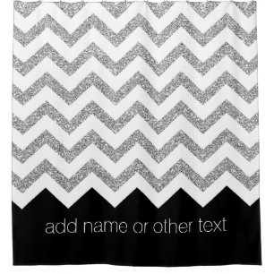 Black and Silver Glitter Print Chevrons and Name