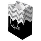 Black and Silver Glitter Print Chevrons and Name