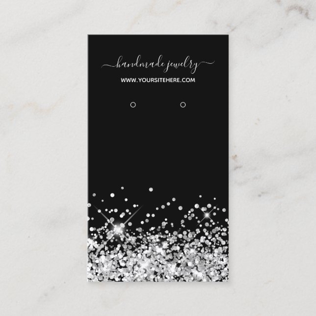 Black and Silver Glitter Signature Earring Display Business Card (Front)